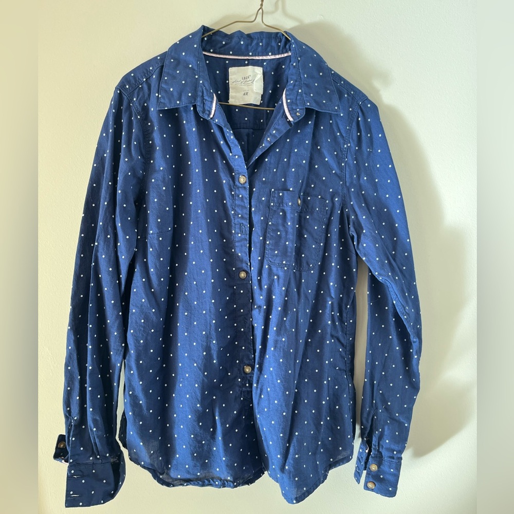 H&M Navy Blue Button Down Shirt with White Dots